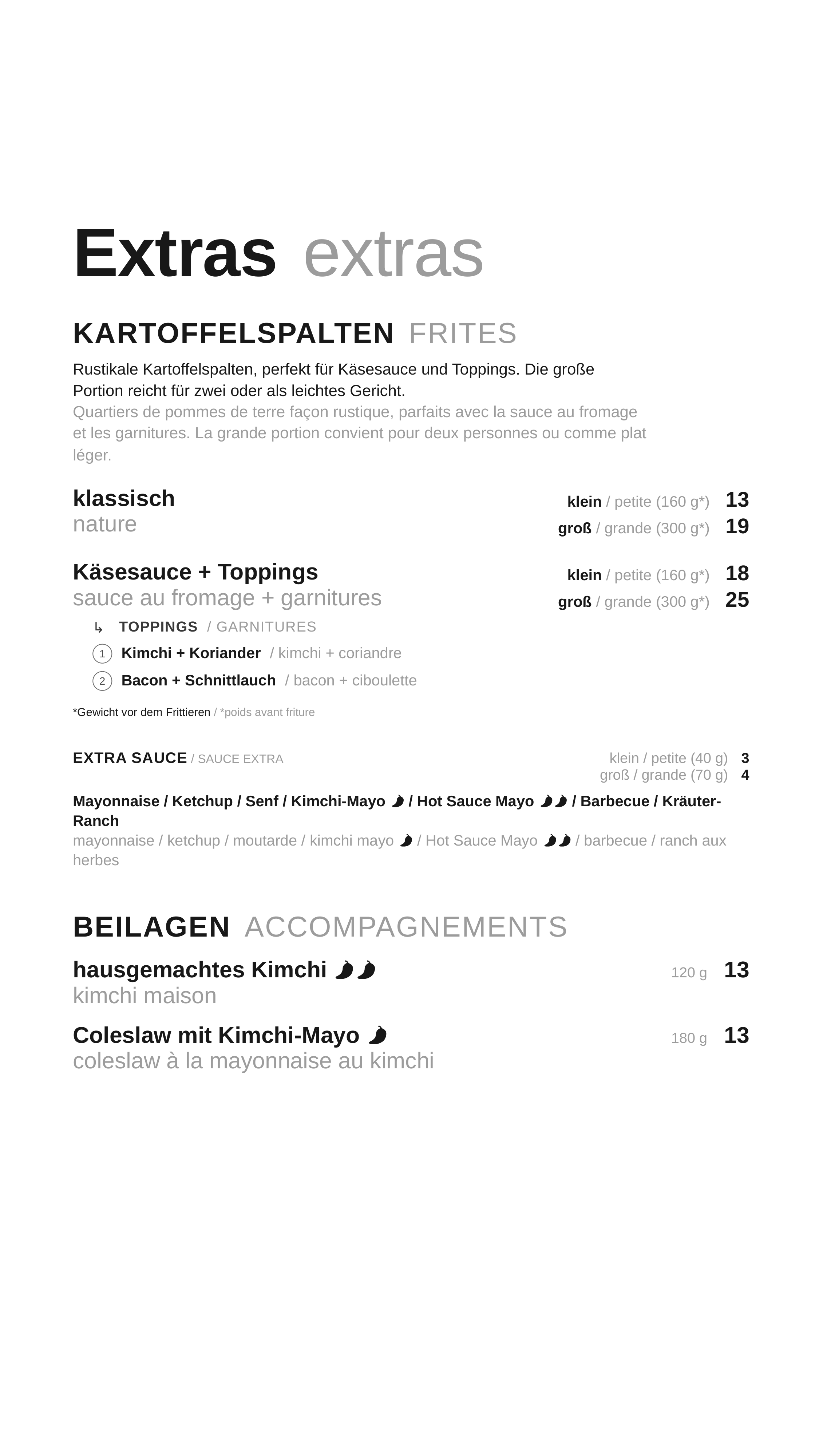 Menu frytki