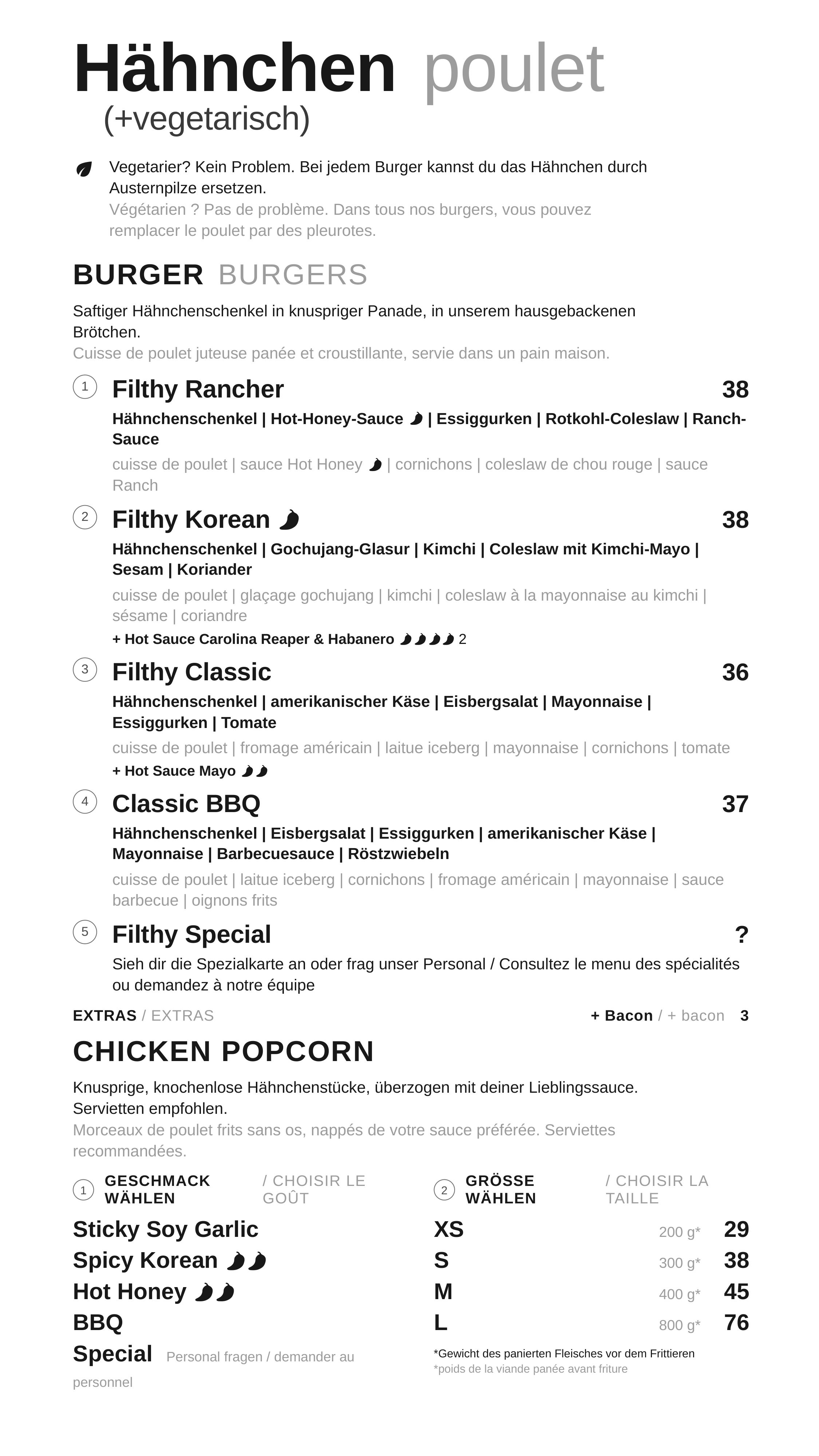 Menu kurczak