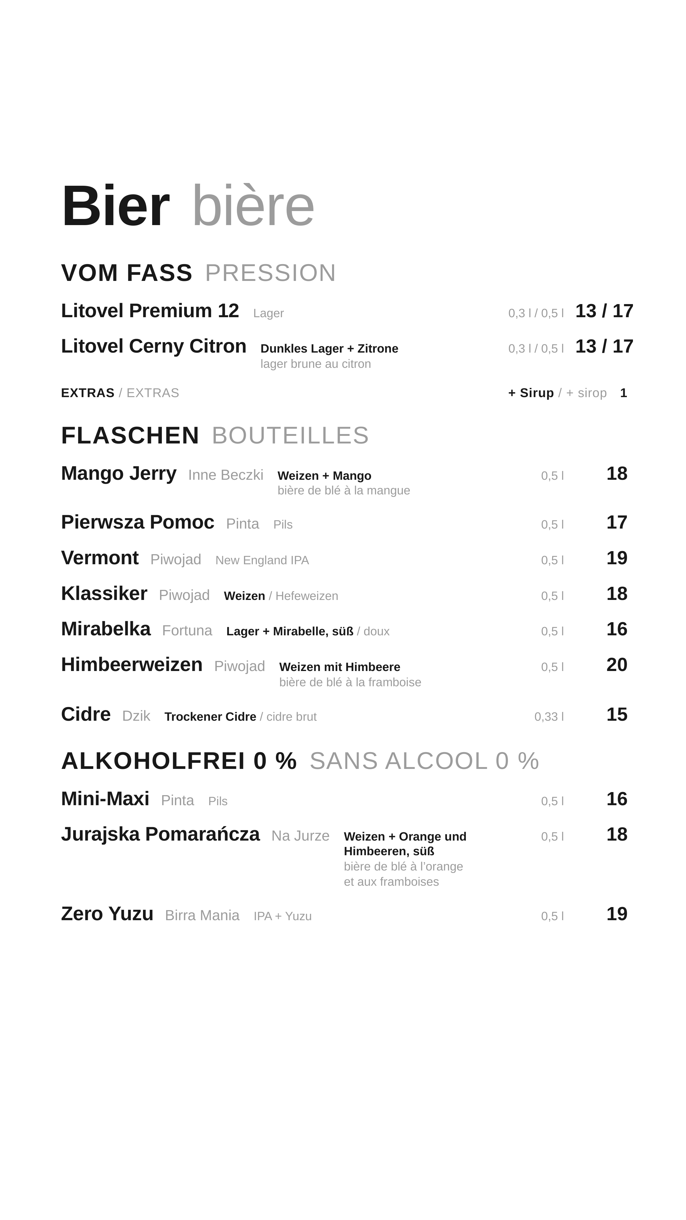 Menu piwo