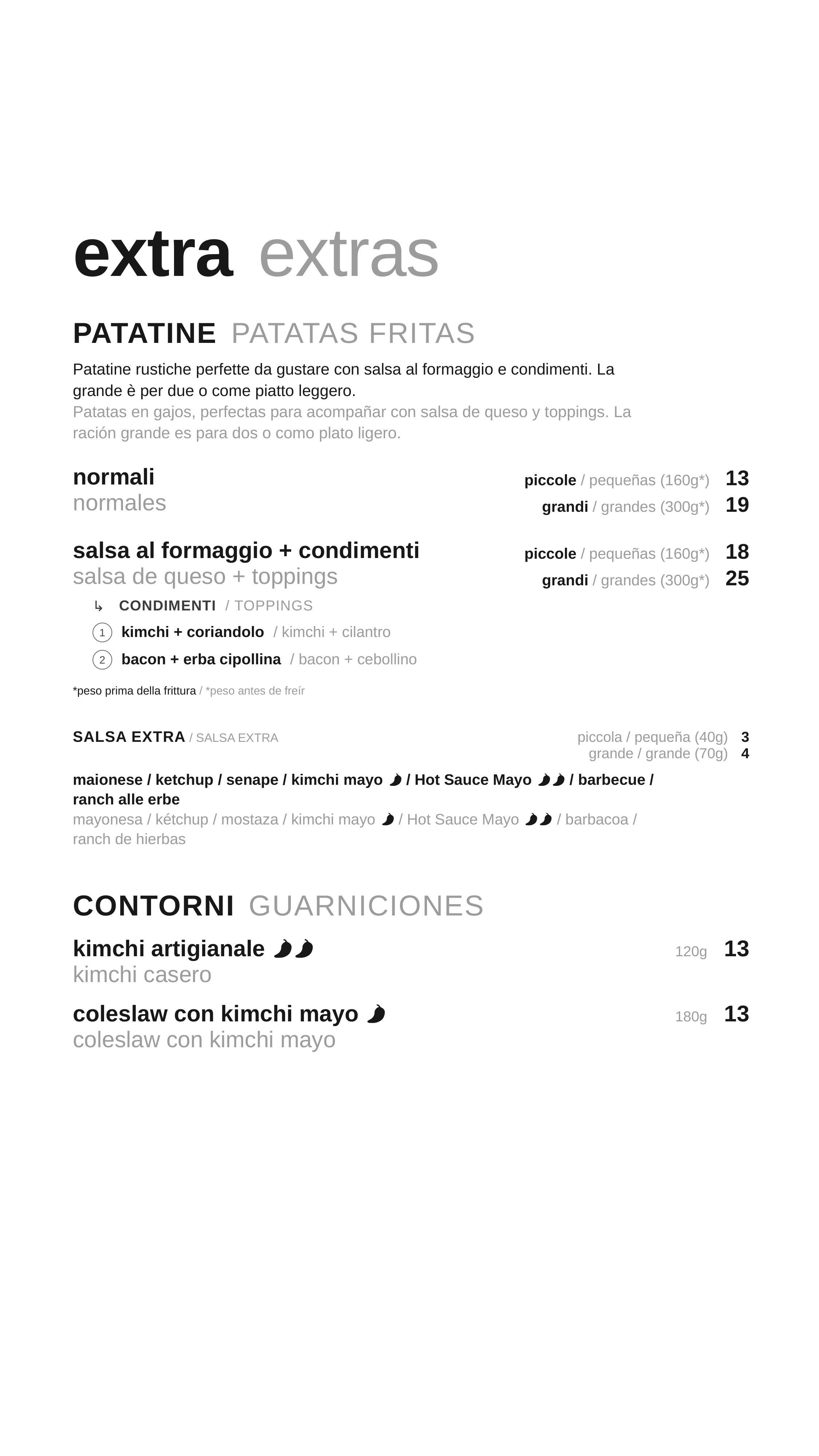Menu frytki
