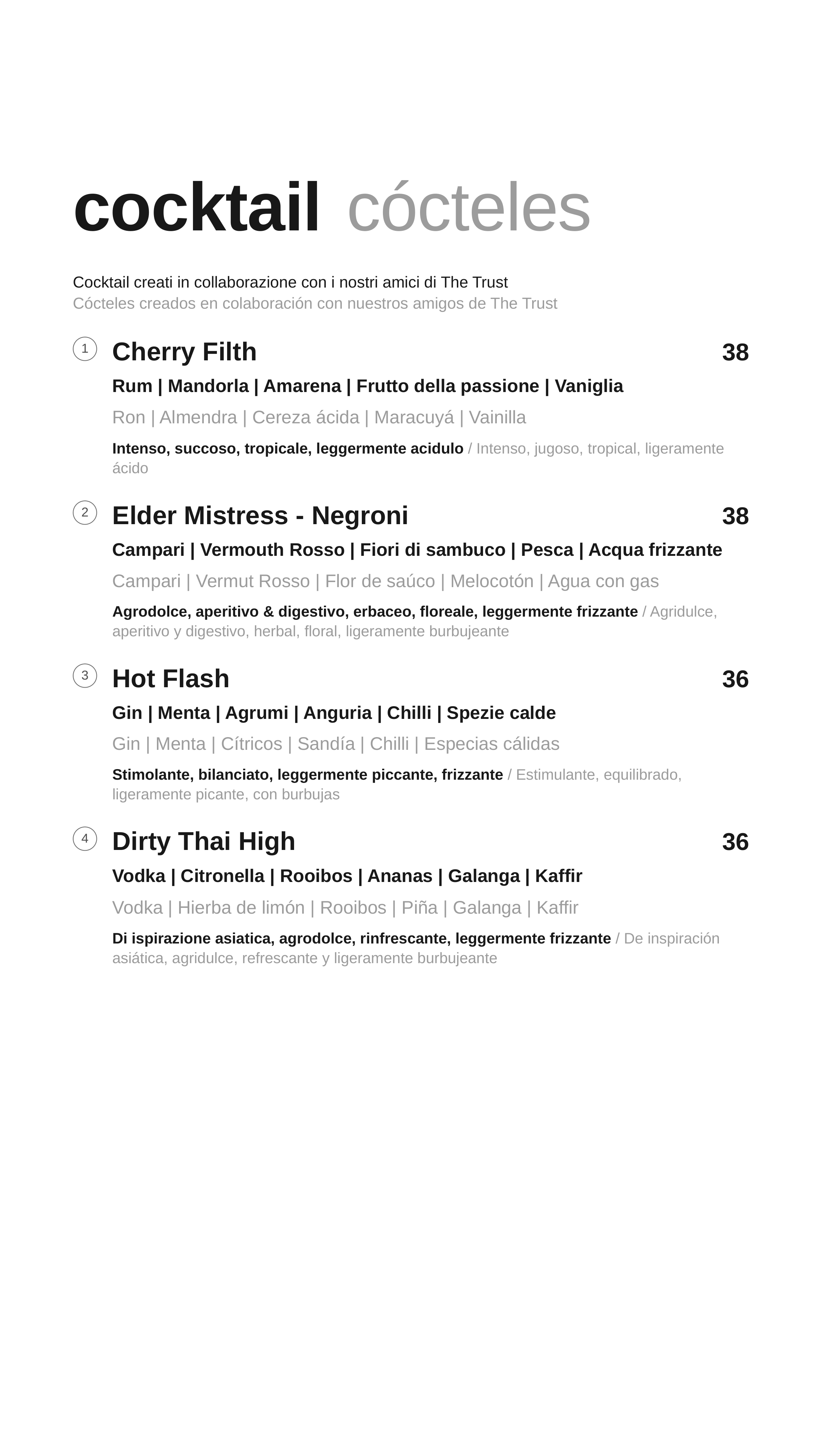 Menu koktajle