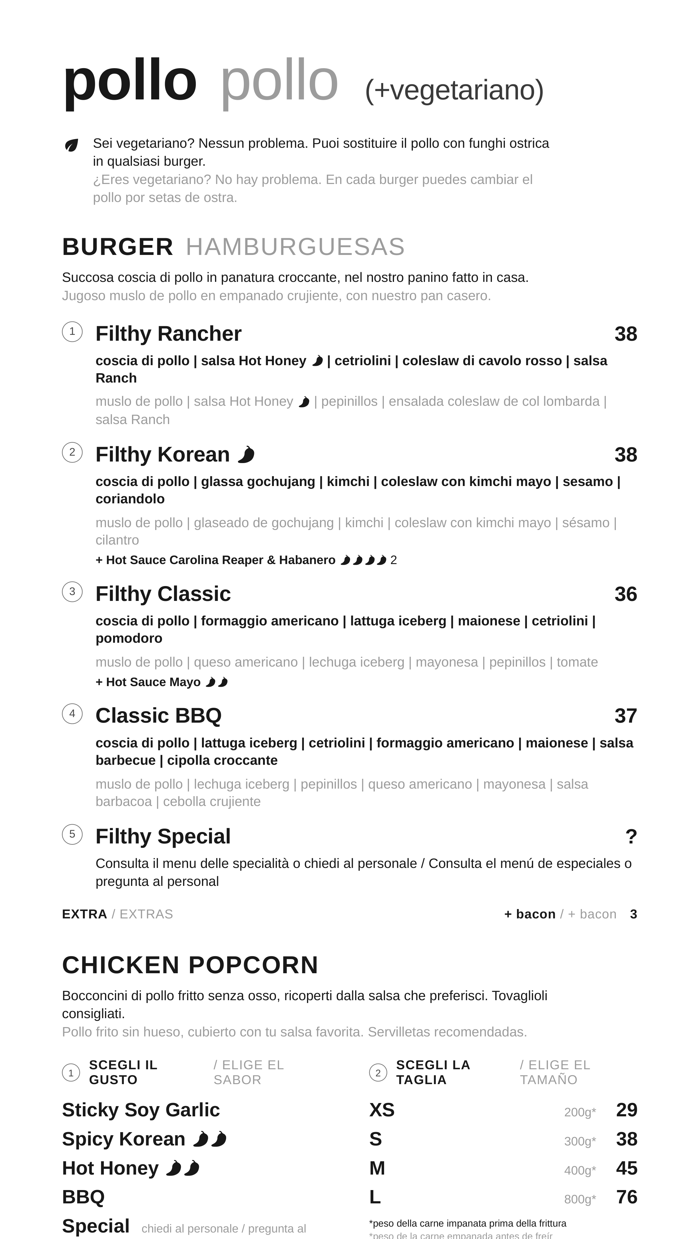 Menu kurczak
