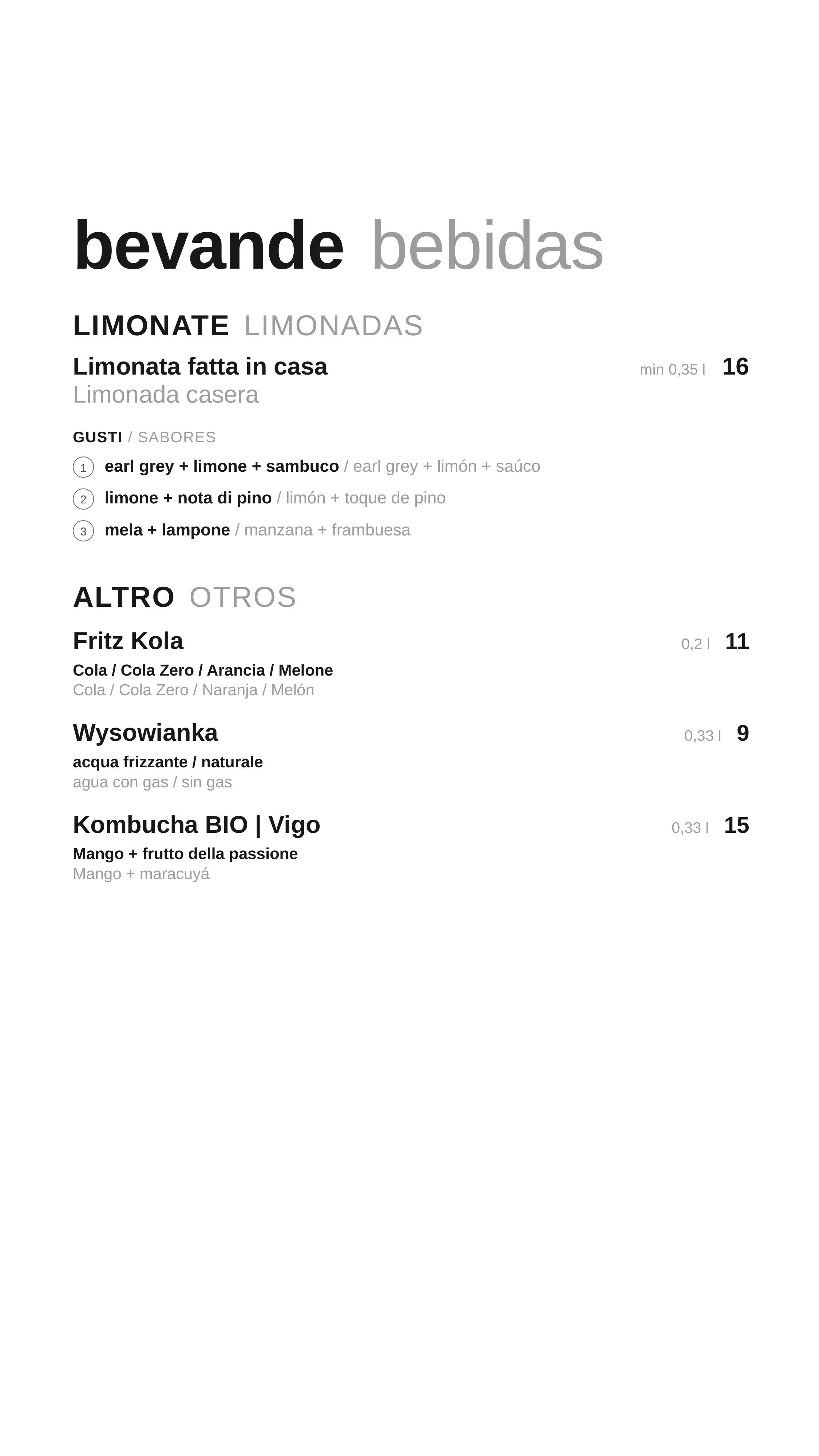 Menu napoje