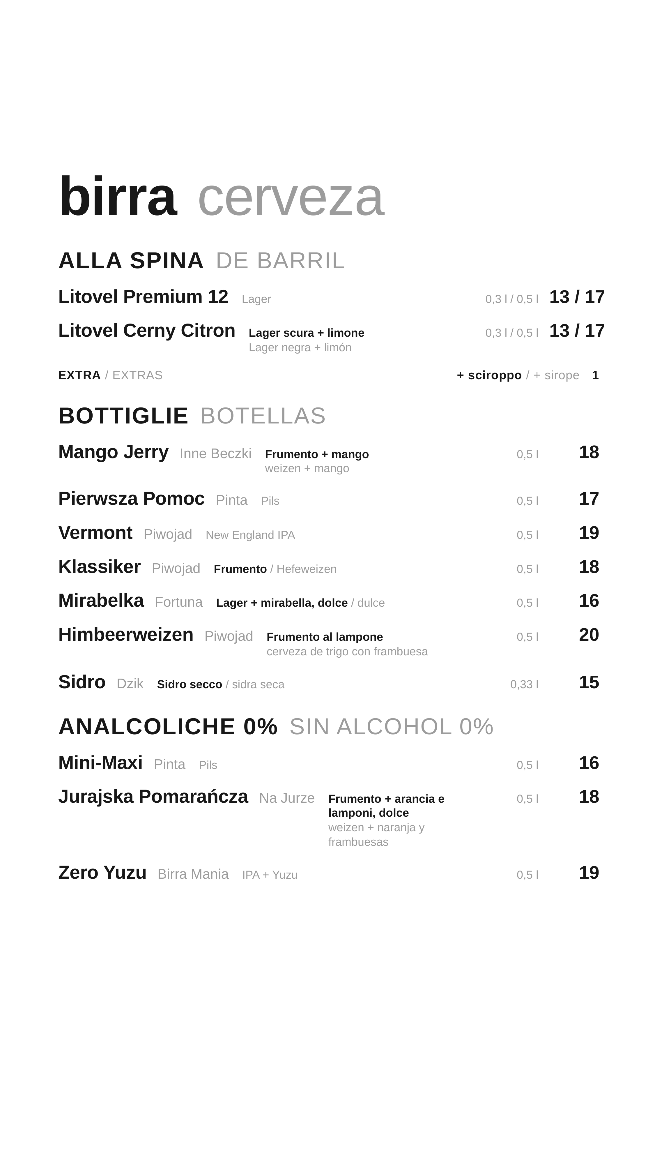 Menu piwo