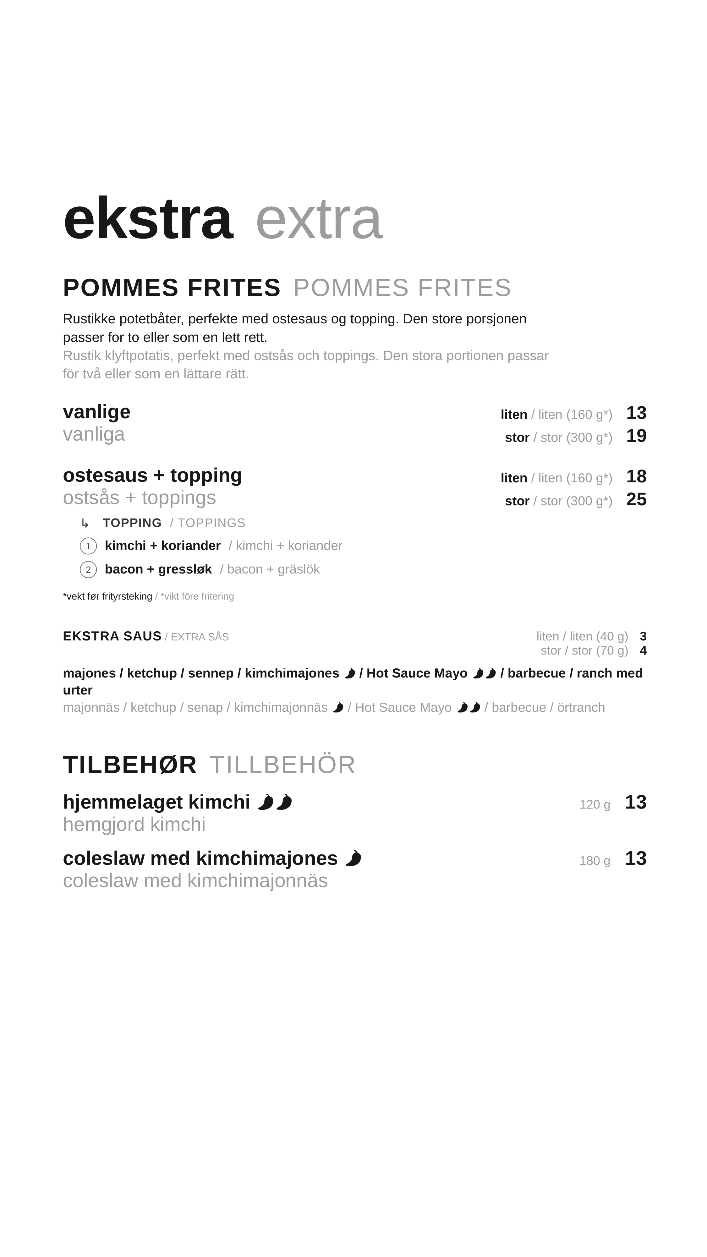 Menu frytki