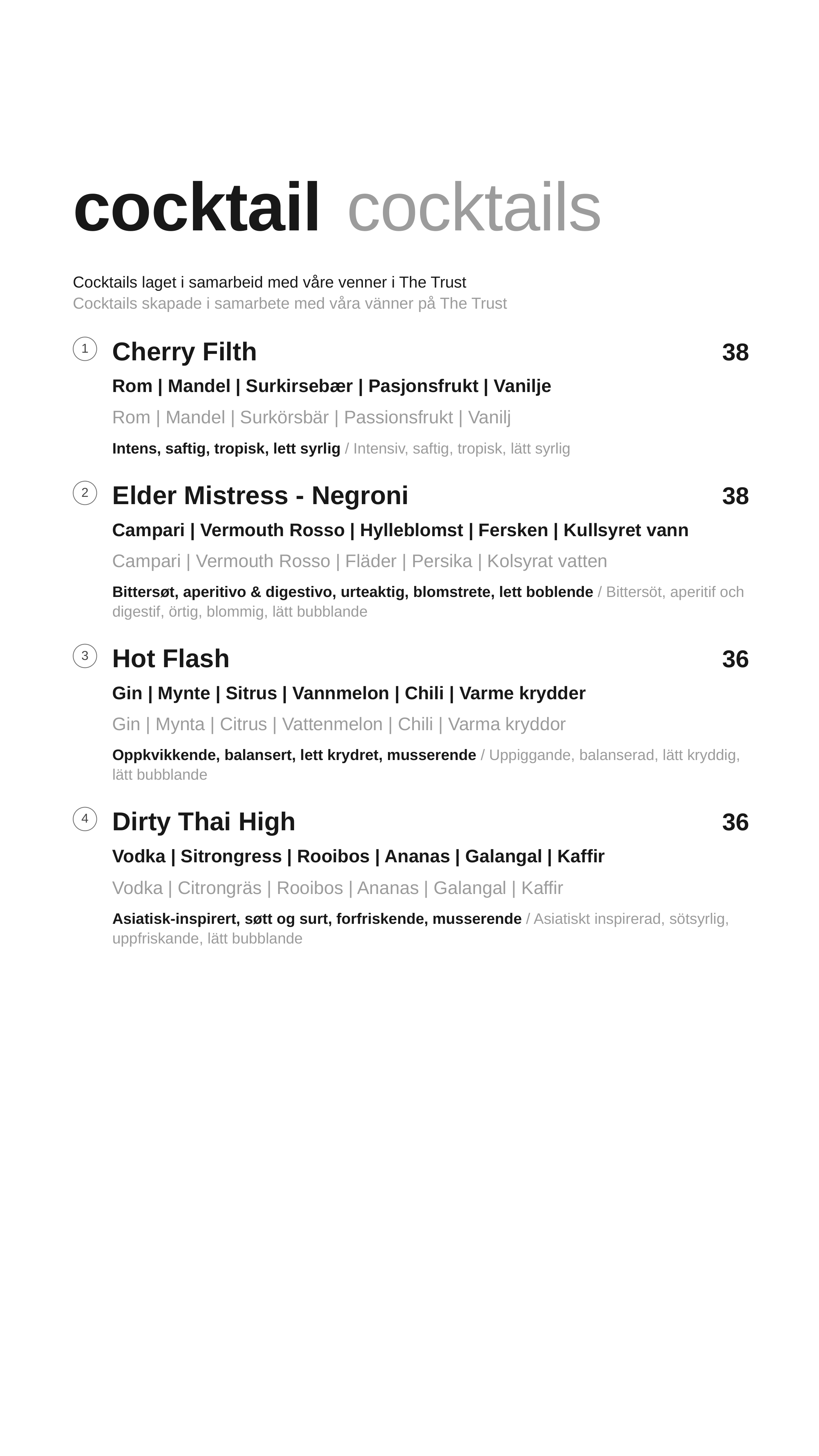 Menu koktajle