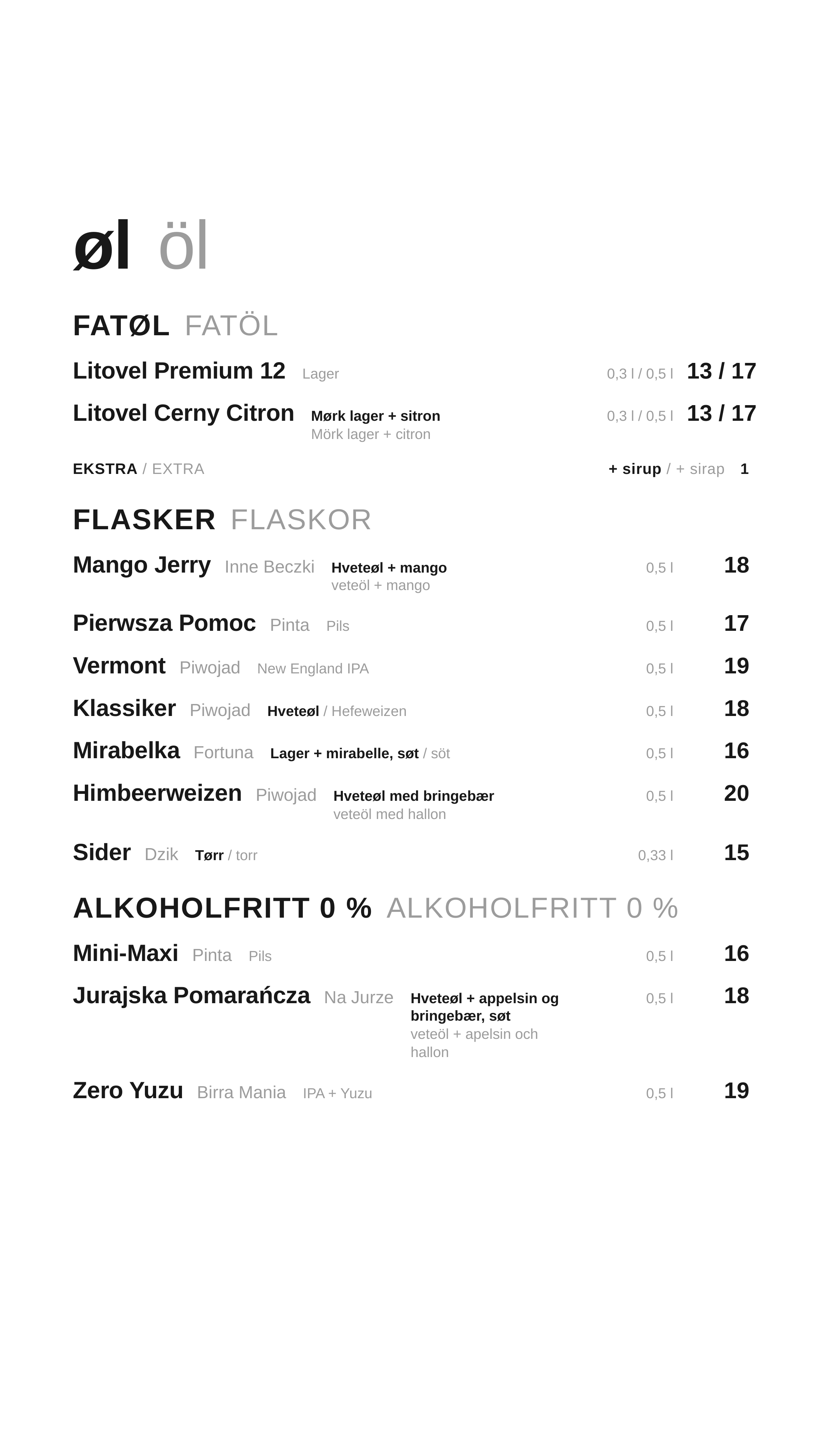 Menu piwo