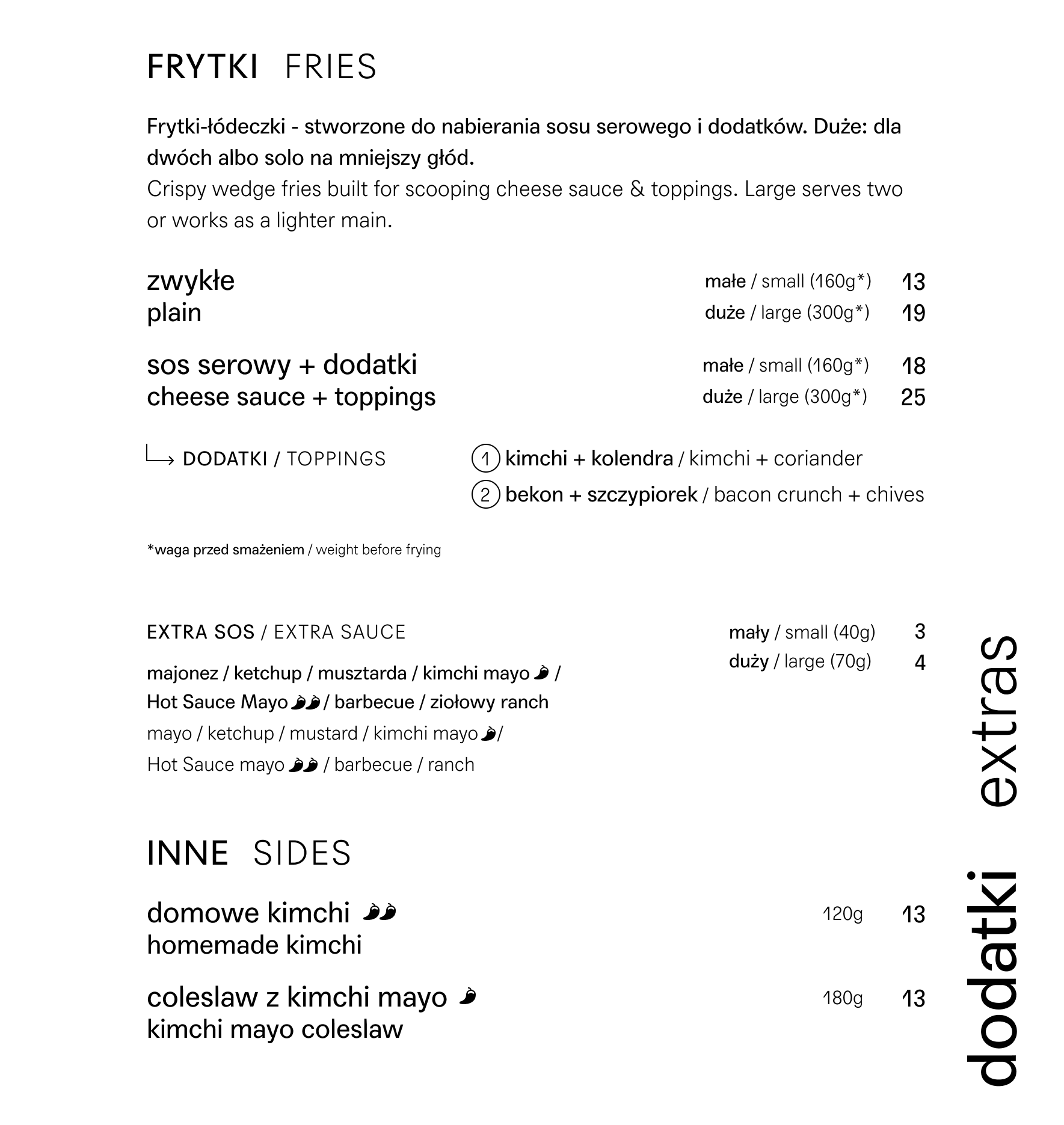 Menu frytki