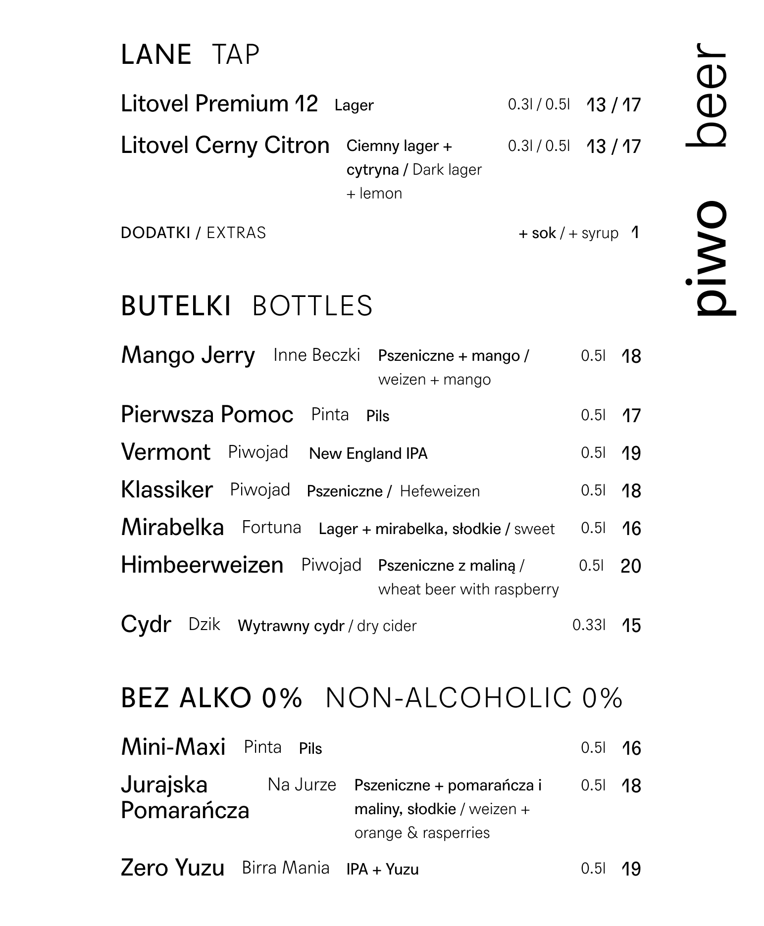 Menu piwo